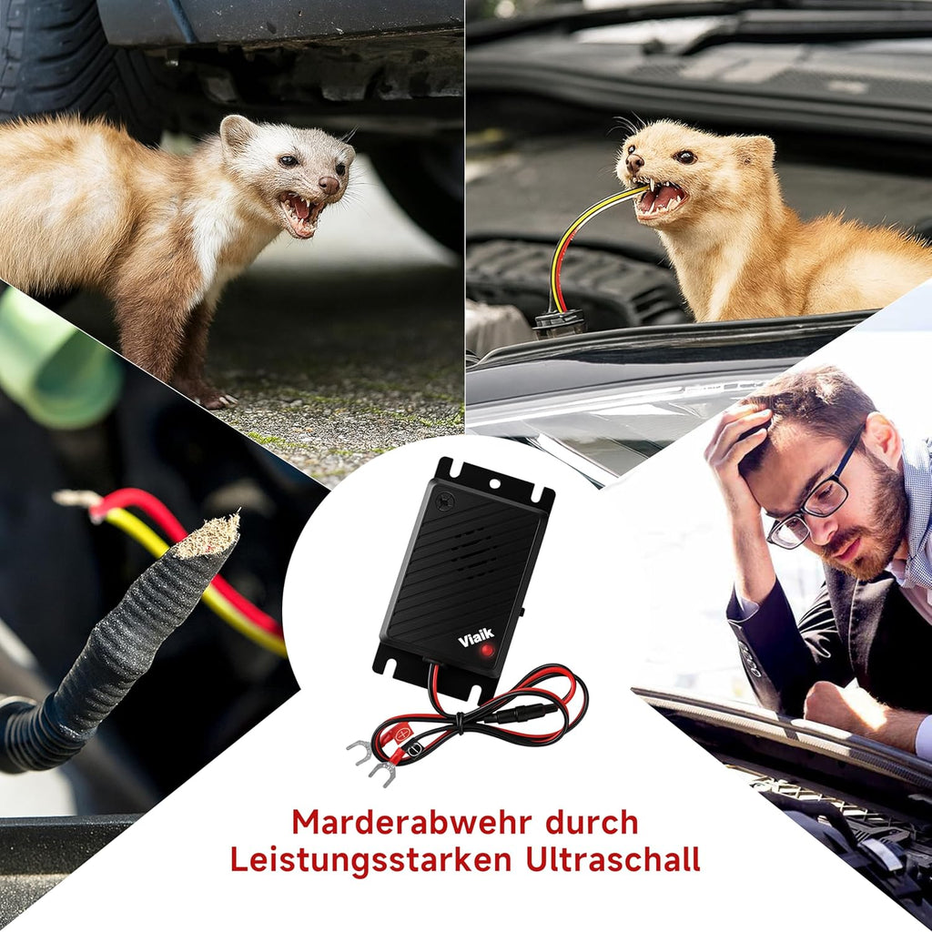Marten Deterrent Car with Ultrasound, Direct Connection to 12 V Car Battery, Marten Repellent & Marten Protection for Car, Engine Compartment, Effective Mader Deterrent for Repelling Marten