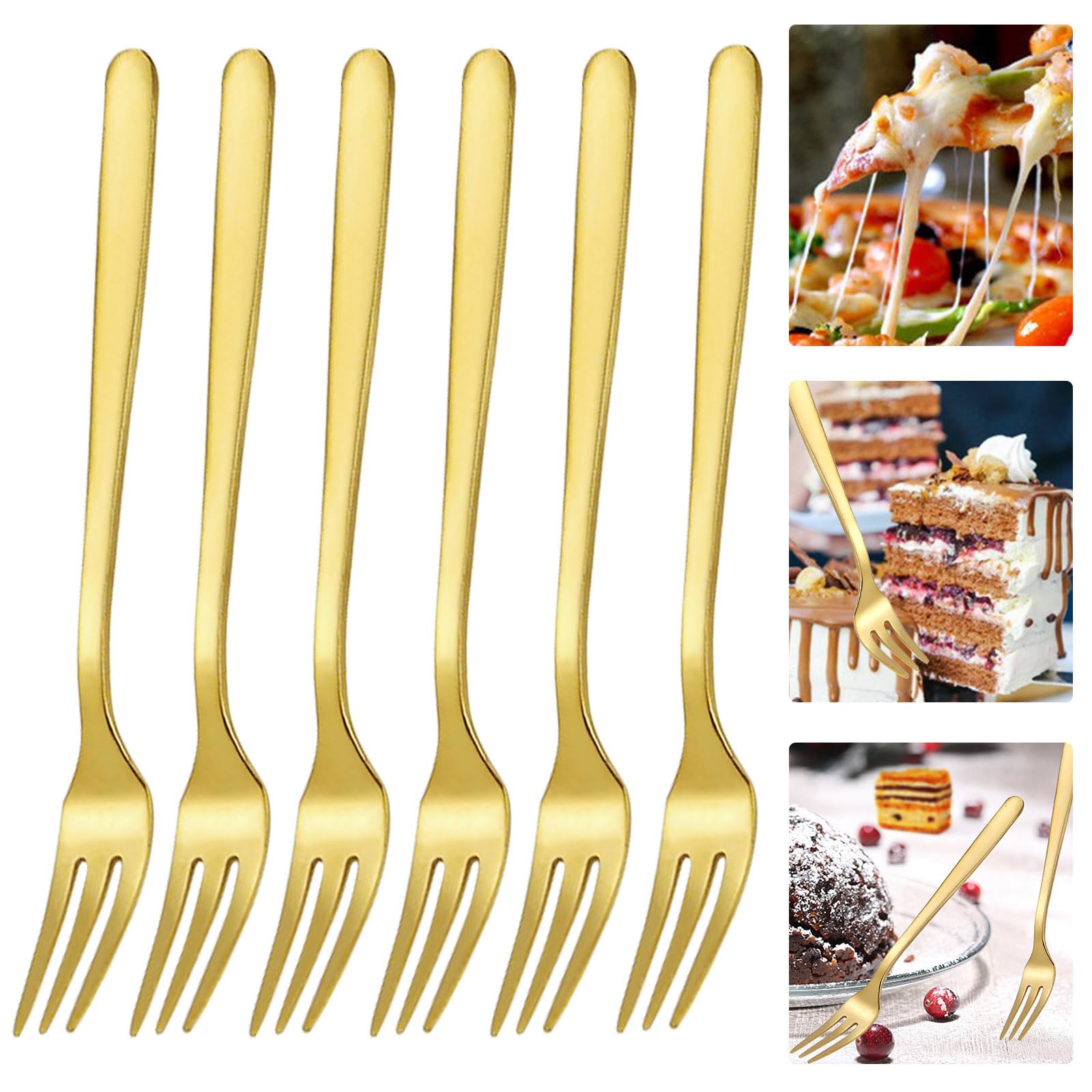 Cake Forks Fruit Forks Cutlery Fork Cake Fork Small Dessert Forks Forks Table Forks Stainless Steel Fork Set of 6 Golden