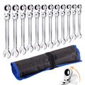 COLORICH Ratschenschlüssel-Set, 12-teilig, metrisch, flexibel, Ringmaulschlüssel mit Zahnring, offenes Ende, flexibler Kopf, Handwerkzeug Satz in Rolltasche, 8–19 mm