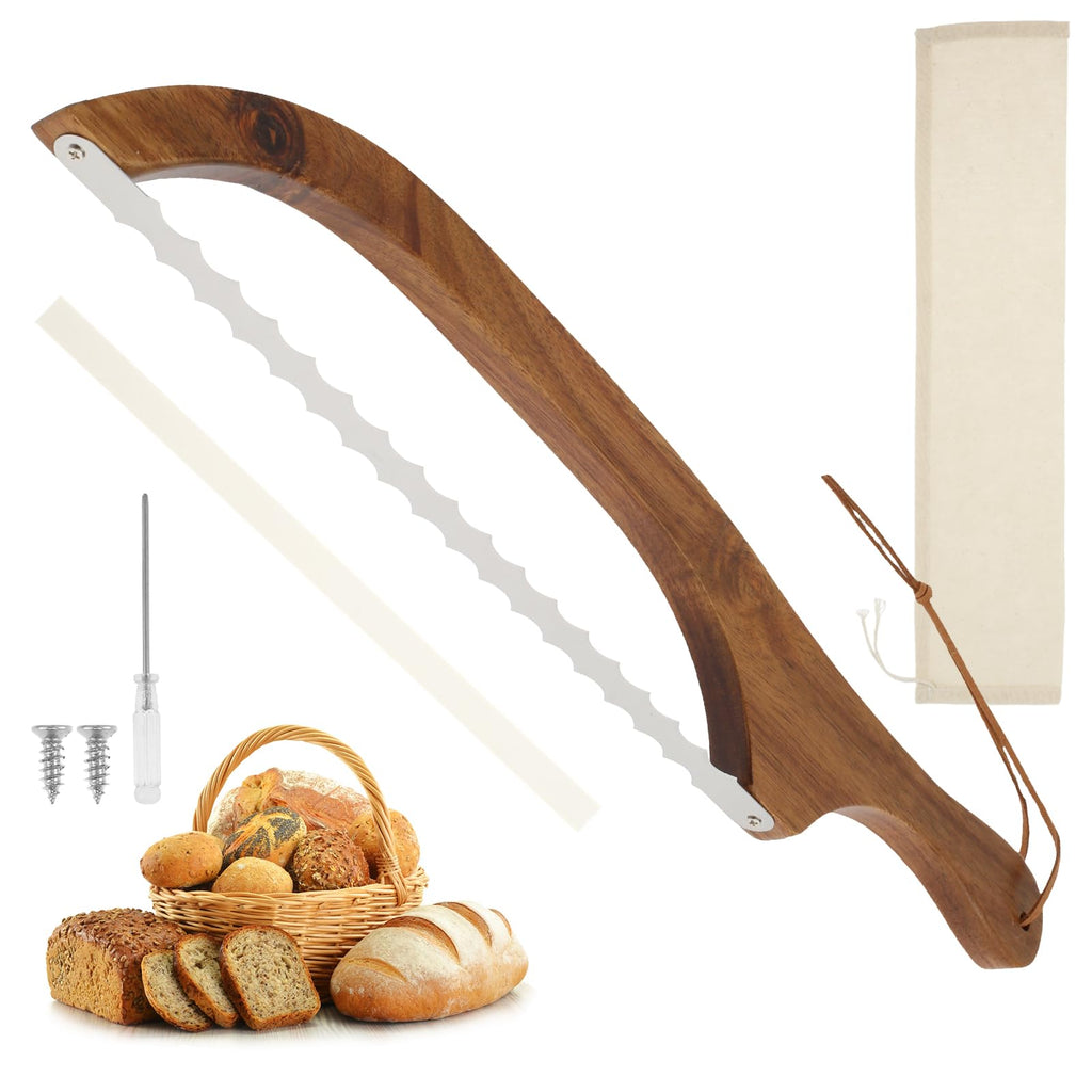 COLORICH Brotsäge Holzgriff aus Edelstahl 40CM Long Sauerteig Messer mit Wellenschliff 27CM Aufbewahrungsbeutel Backen Bäckerei für Toast Käse Obst Kuchenboden