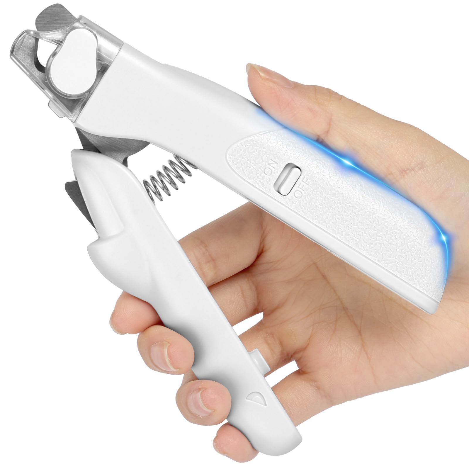 COLORICH Pet Nail Clippers with LED Light, Stainless Steel Nail Clippers with Nail File and Splash-proof Protective Device for Dogs Cats Dog Claw Cutter (White)