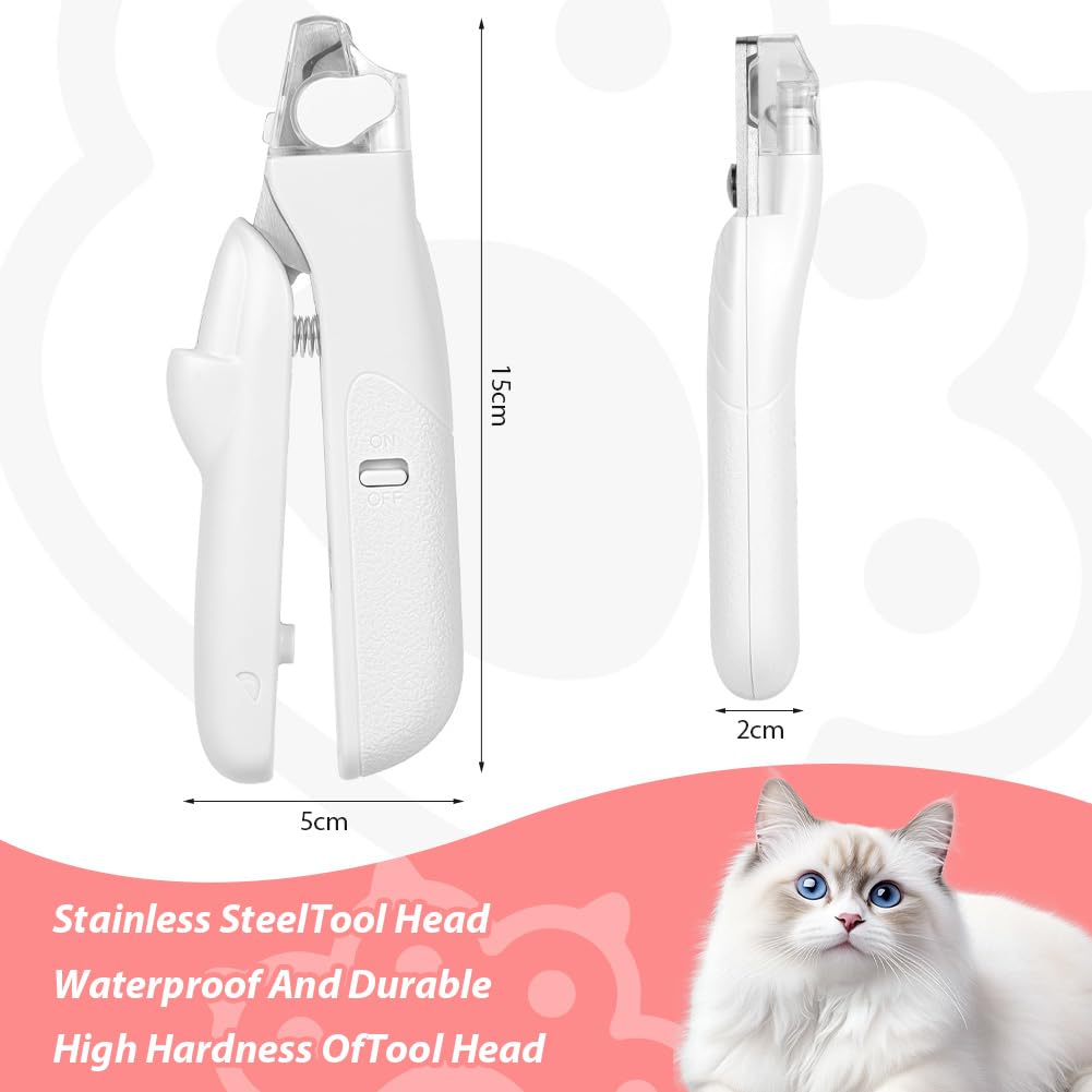 COLORICH Pet Nail Clippers with LED Light, Stainless Steel Nail Clippers with Nail File and Splash-proof Protective Device for Dogs Cats Dog Claw Cutter (White)