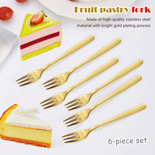 Cake Forks Fruit Forks Cutlery Fork Cake Fork Small Dessert Forks Forks Table Forks Stainless Steel Fork Set of 6 Golden
