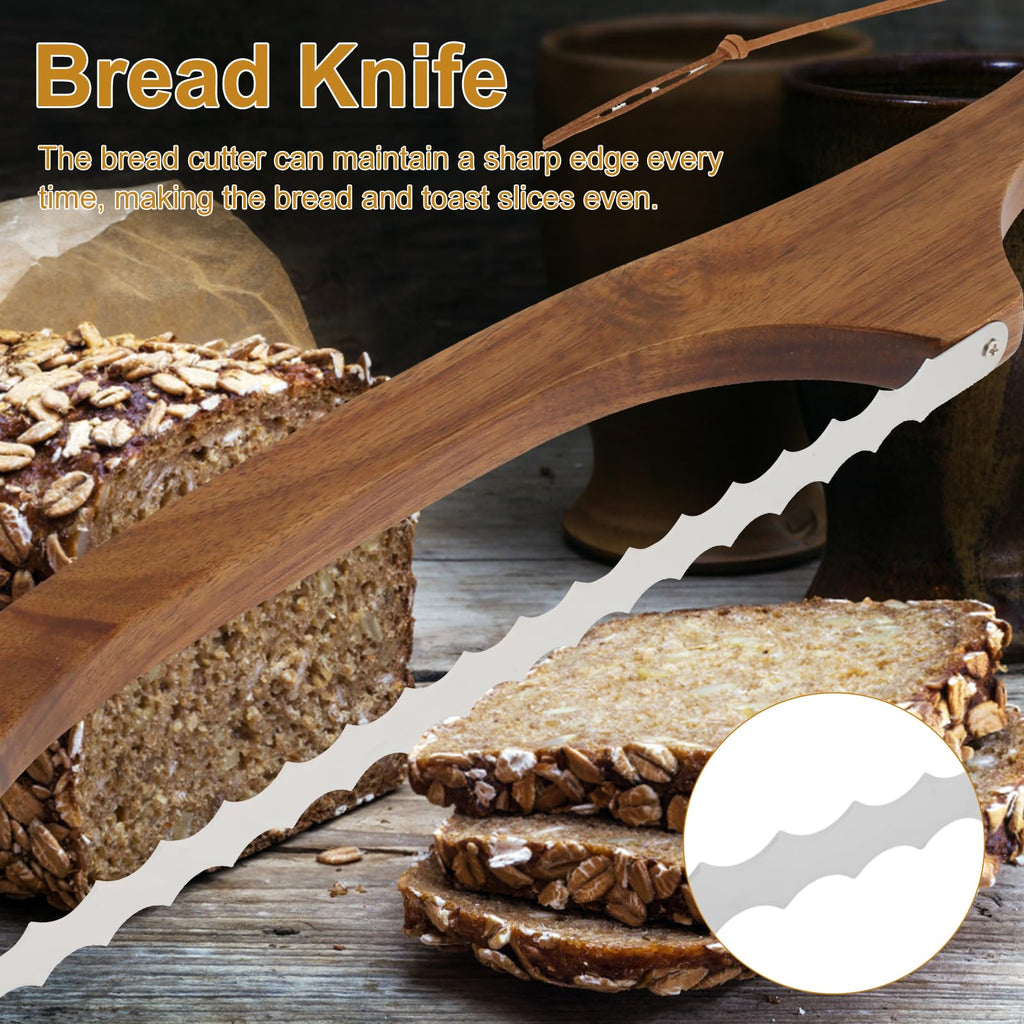 COLORICH Brotsäge Holzgriff aus Edelstahl 40CM Long Sauerteig Messer mit Wellenschliff 27CM Aufbewahrungsbeutel Backen Bäckerei für Toast Käse Obst Kuchenboden