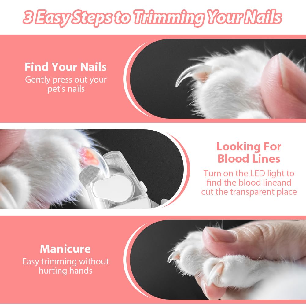 COLORICH Pet Nail Clippers with LED Light, Stainless Steel Nail Clippers with Nail File and Splash-proof Protective Device for Dogs Cats Dog Claw Cutter (White)