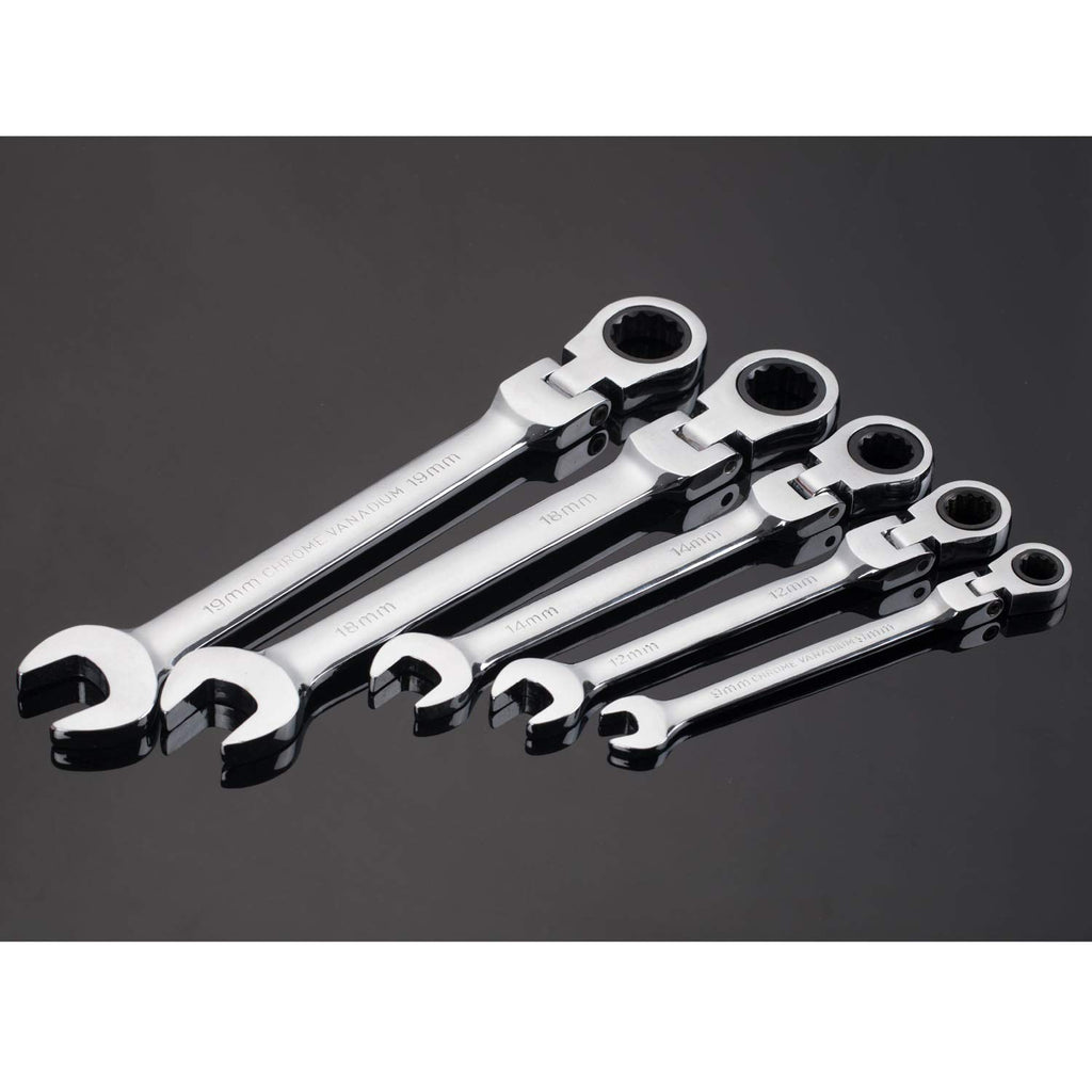 COLORICH Ratschenschlüssel-Set, 12-teilig, metrisch, flexibel, Ringmaulschlüssel mit Zahnring, offenes Ende, flexibler Kopf, Handwerkzeug Satz in Rolltasche, 8–19 mm
