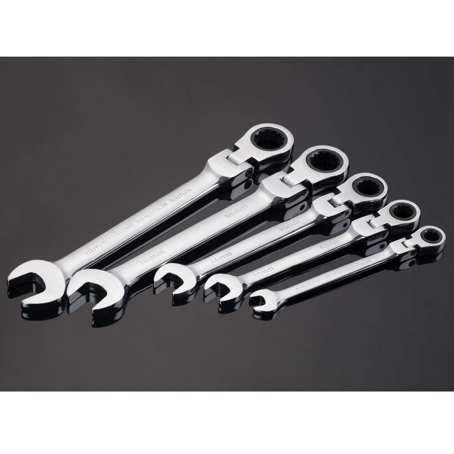 COLORICH Ratschenschlüssel-Set, 12-teilig, metrisch, flexibel, Ringmaulschlüssel mit Zahnring, offenes Ende, flexibler Kopf, Handwerkzeug Satz in Rolltasche, 8–19 mm