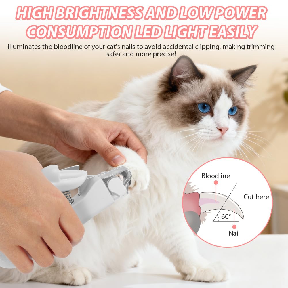 COLORICH Pet Nail Clippers with LED Light, Stainless Steel Nail Clippers with Nail File and Splash-proof Protective Device for Dogs Cats Dog Claw Cutter (White)