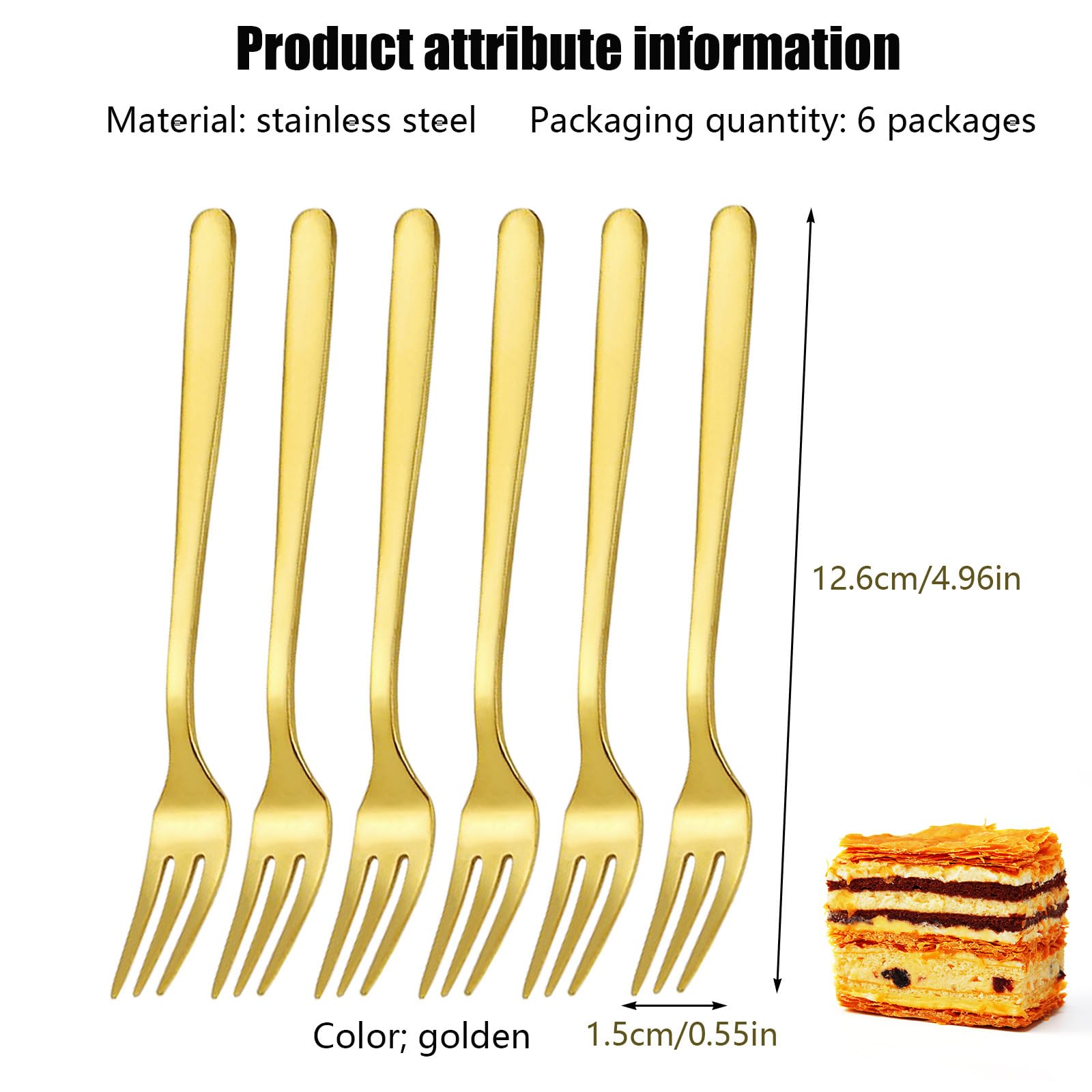 Cake Forks Fruit Forks Cutlery Fork Cake Fork Small Dessert Forks Forks Table Forks Stainless Steel Fork Set of 6 Golden