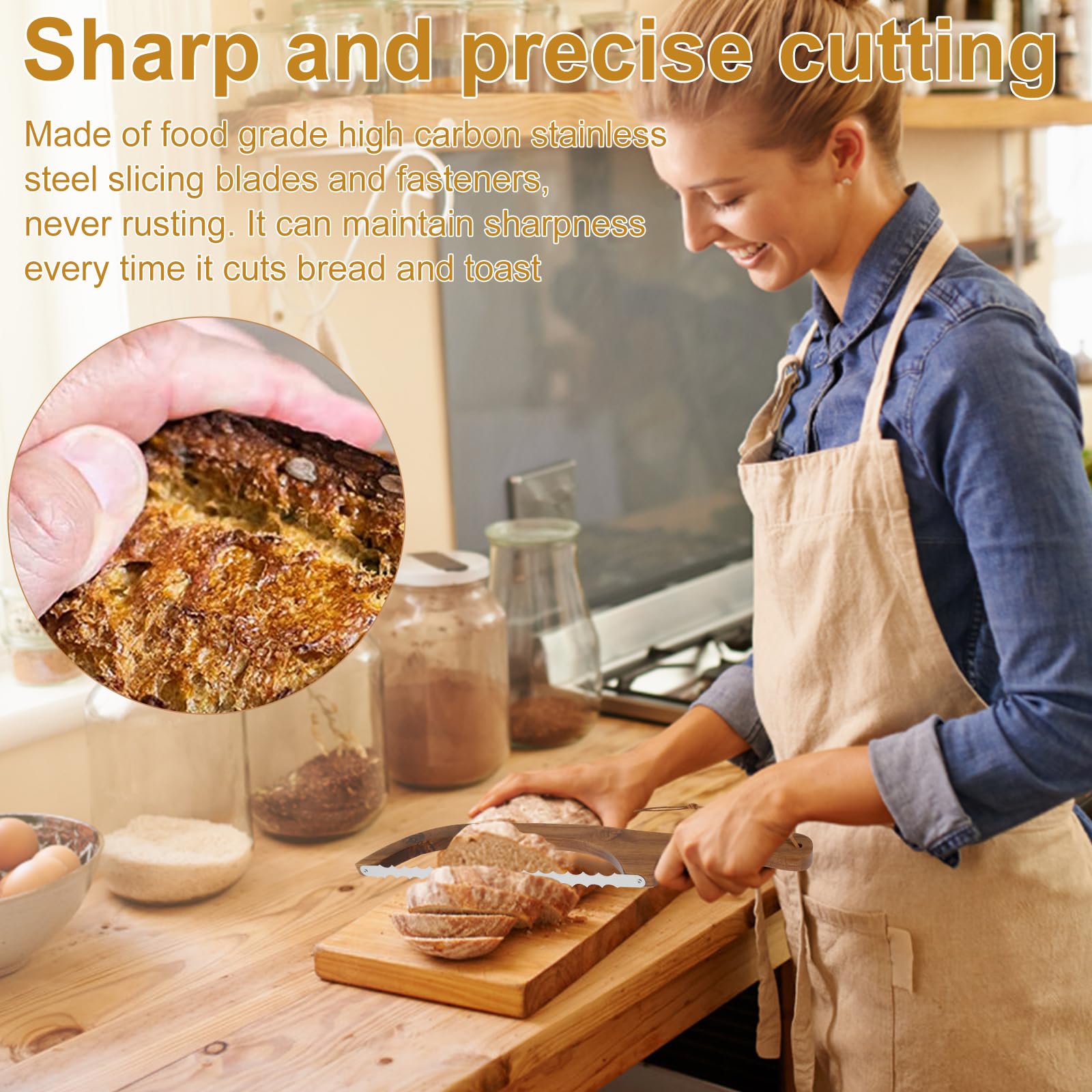 COLORICH Brotsäge Holzgriff aus Edelstahl 40CM Long Sauerteig Messer mit Wellenschliff 27CM Aufbewahrungsbeutel Backen Bäckerei für Toast Käse Obst Kuchenboden