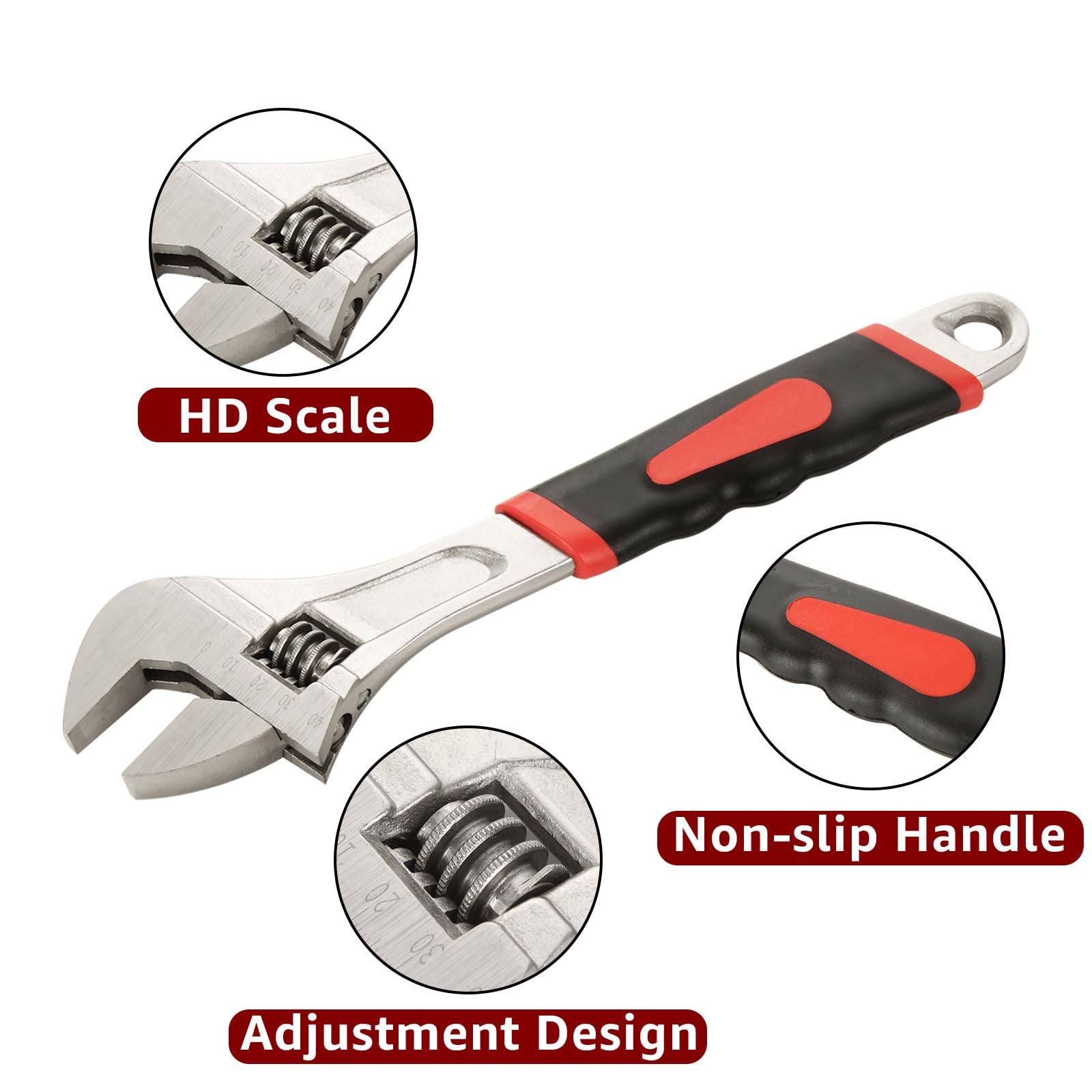 COLORICH 4 Pieces Adjustable Wrench 4 Sizes English Tool Adjustable Wrench Includes 150,200,250,300mm Multifunctional Carbon Steel Gear Lever Moving Wrench