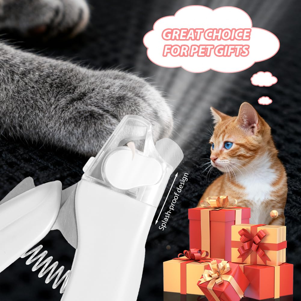 COLORICH Pet Nail Clippers with LED Light, Stainless Steel Nail Clippers with Nail File and Splash-proof Protective Device for Dogs Cats Dog Claw Cutter (White)