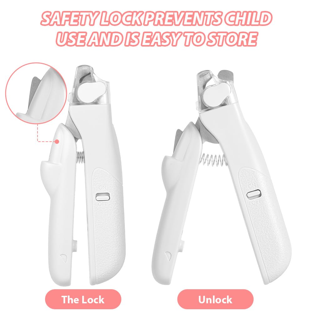 COLORICH Pet Nail Clippers with LED Light, Stainless Steel Nail Clippers with Nail File and Splash-proof Protective Device for Dogs Cats Dog Claw Cutter (White)