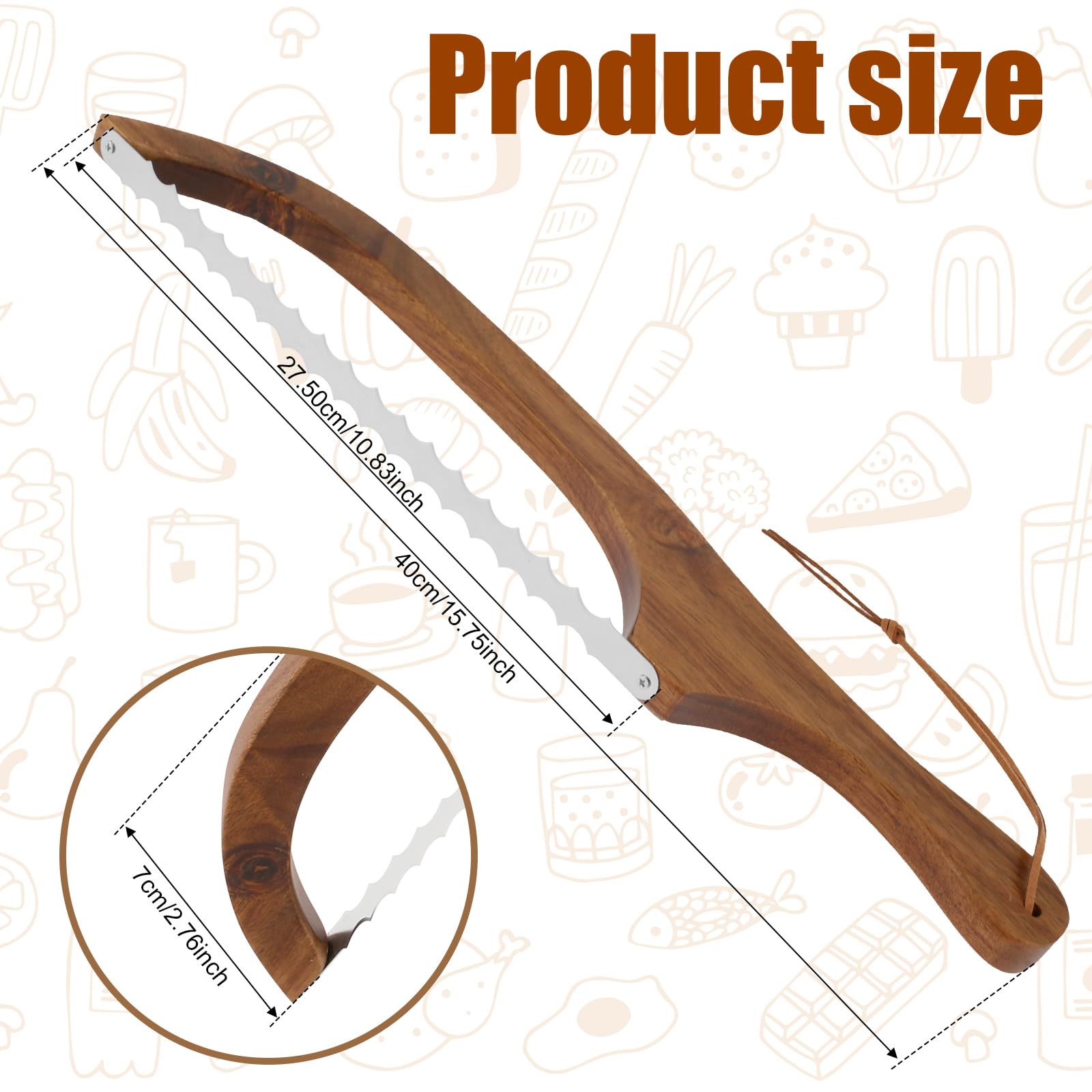 COLORICH Brotsäge Holzgriff aus Edelstahl 40CM Long Sauerteig Messer mit Wellenschliff 27CM Aufbewahrungsbeutel Backen Bäckerei für Toast Käse Obst Kuchenboden